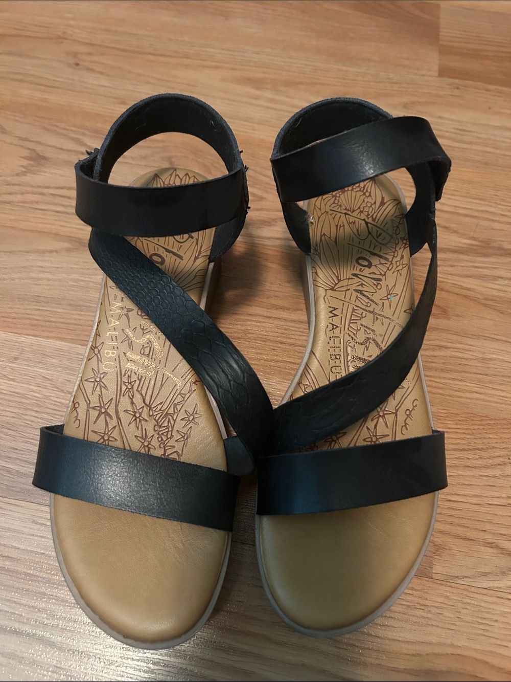 Women's Black Ankle-Strap Sandals with Crisscross Detail